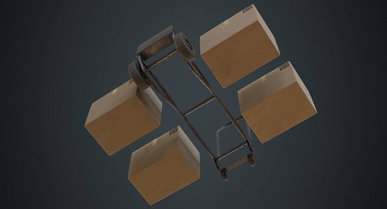 Hand Truck And Boxes 2B Low-poly 3D model_7
