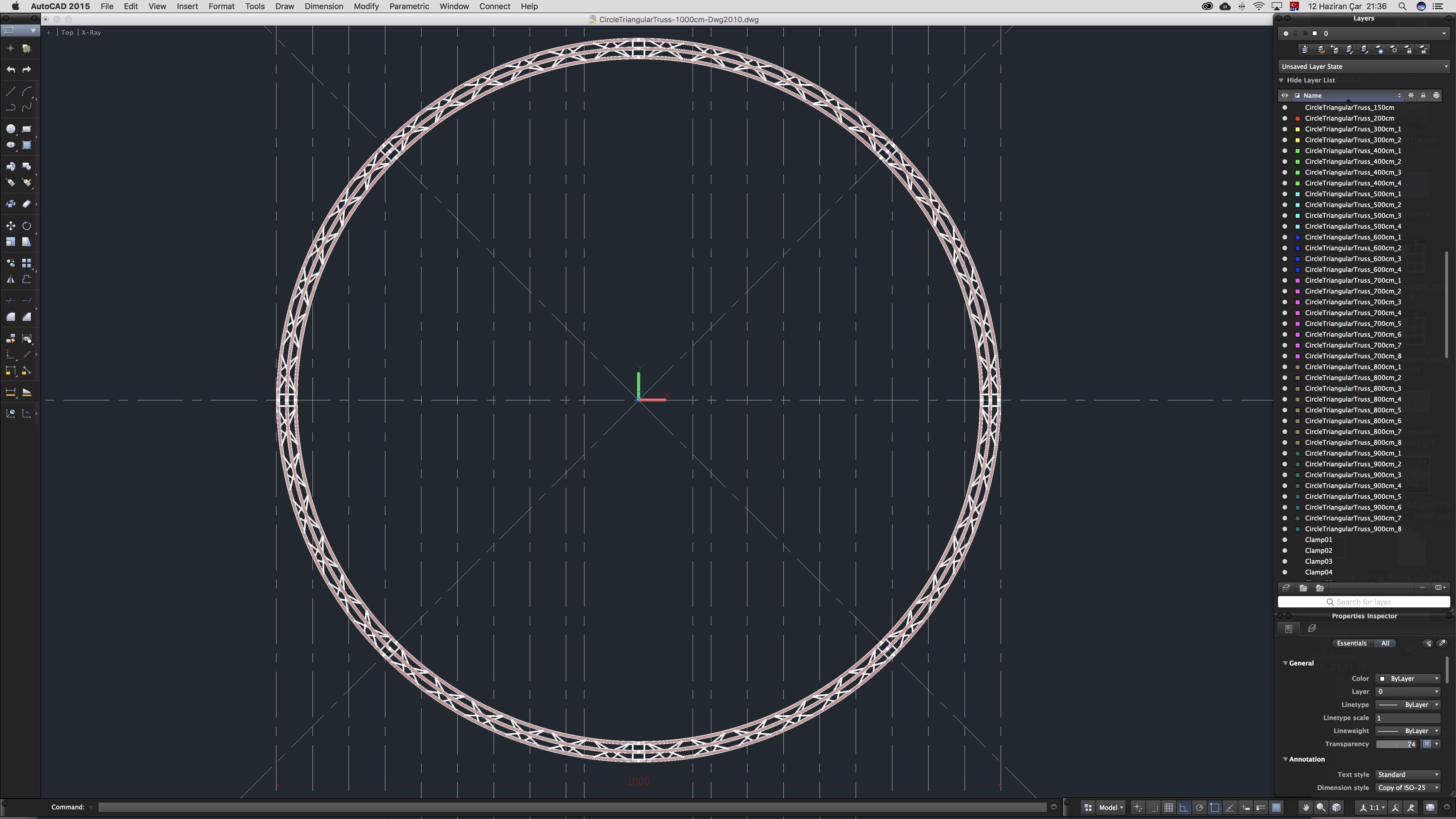 Circle Triangular Truss Full diameter 1000cm 3D print model_12
