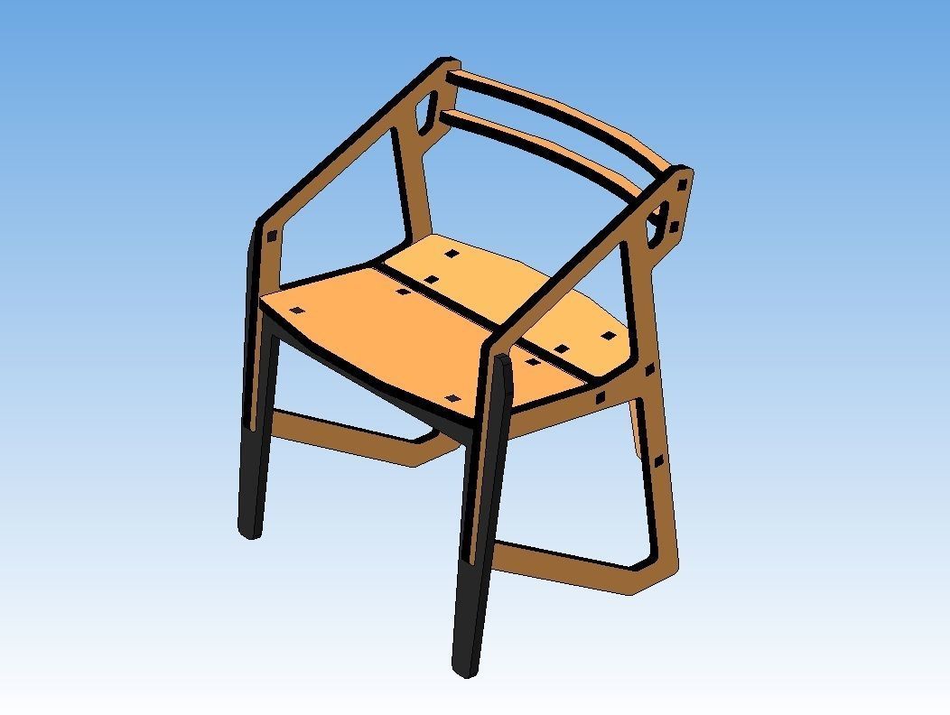 Armchair orange and chair 3D model_2