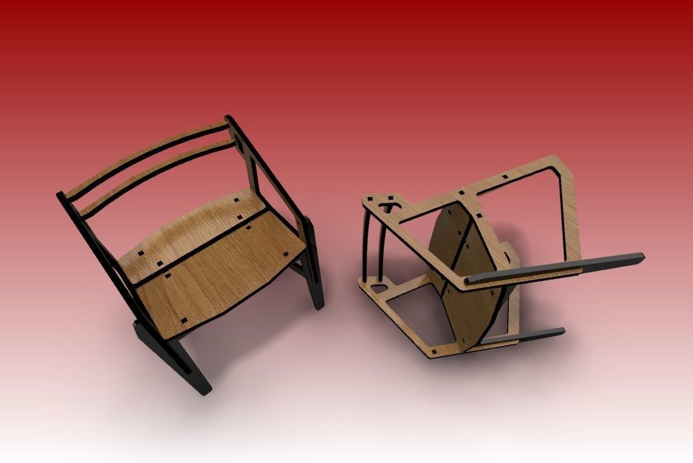 Armchair orange and chair 3D model_5