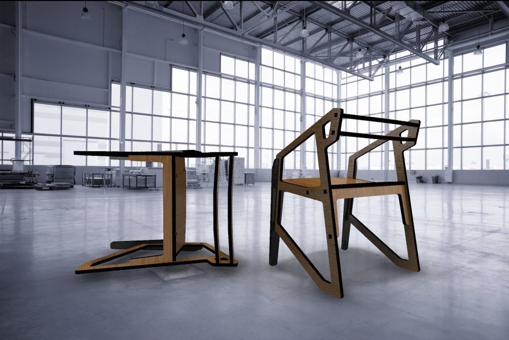 Armchair orange and chair 3D model_4