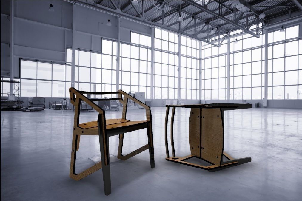 Armchair orange and chair 3D model_3