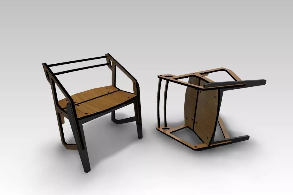 Armchair orange and chair 3D model_0