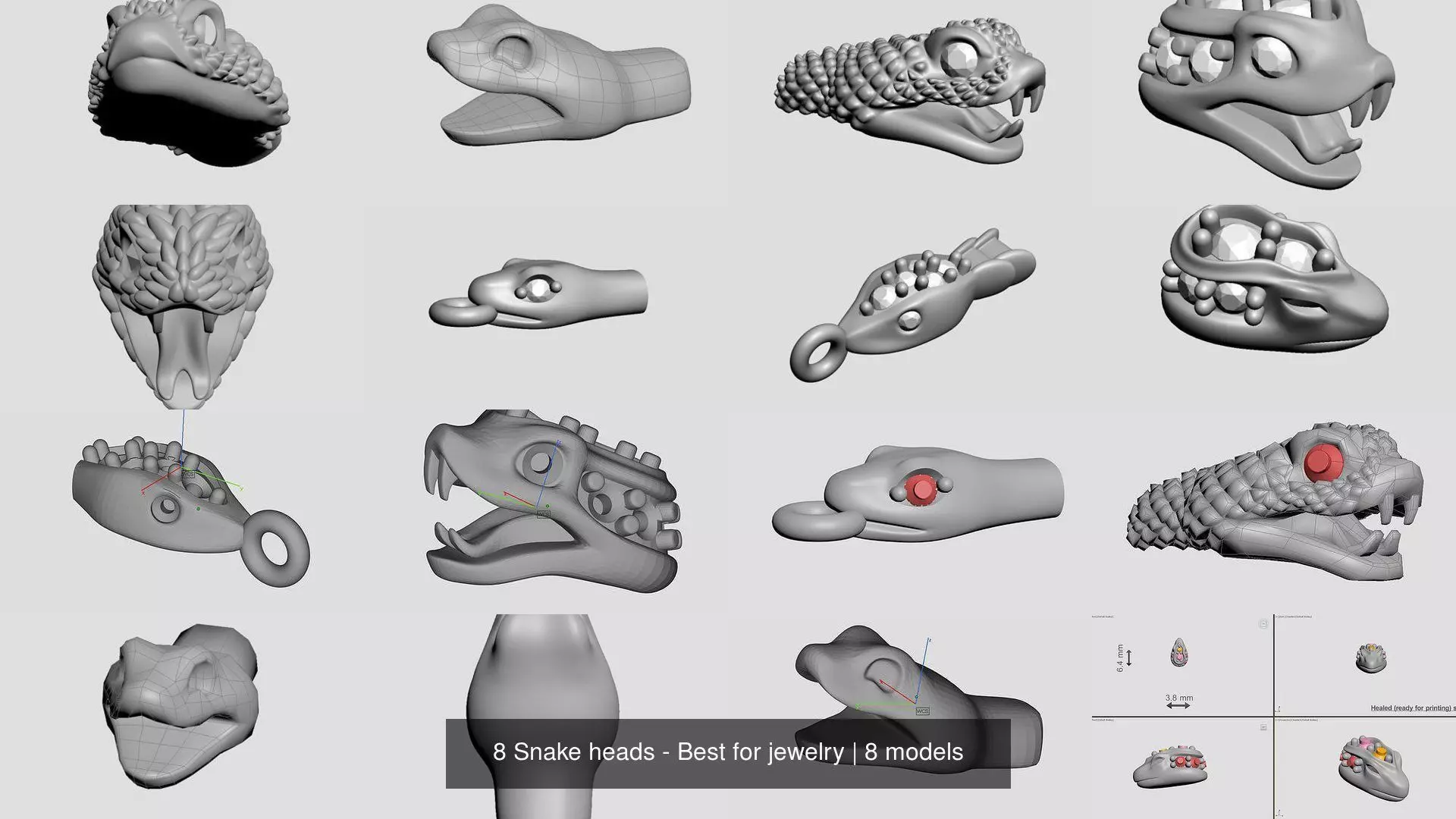 8 Snake heads - Best for jewelry 3D Model Collection_1