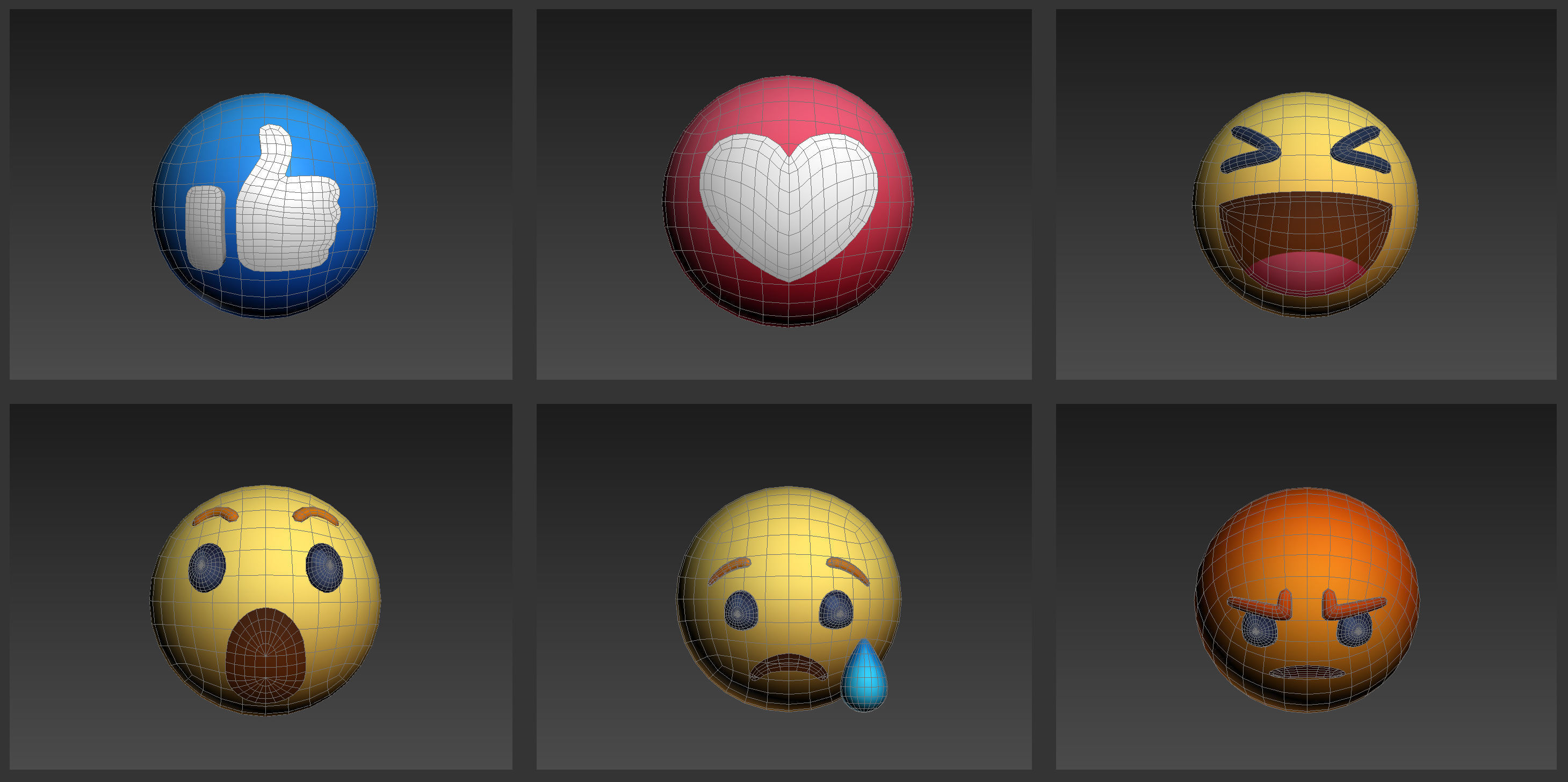 Animated Facebook Reaction Button Pack Low-poly 3D model_10