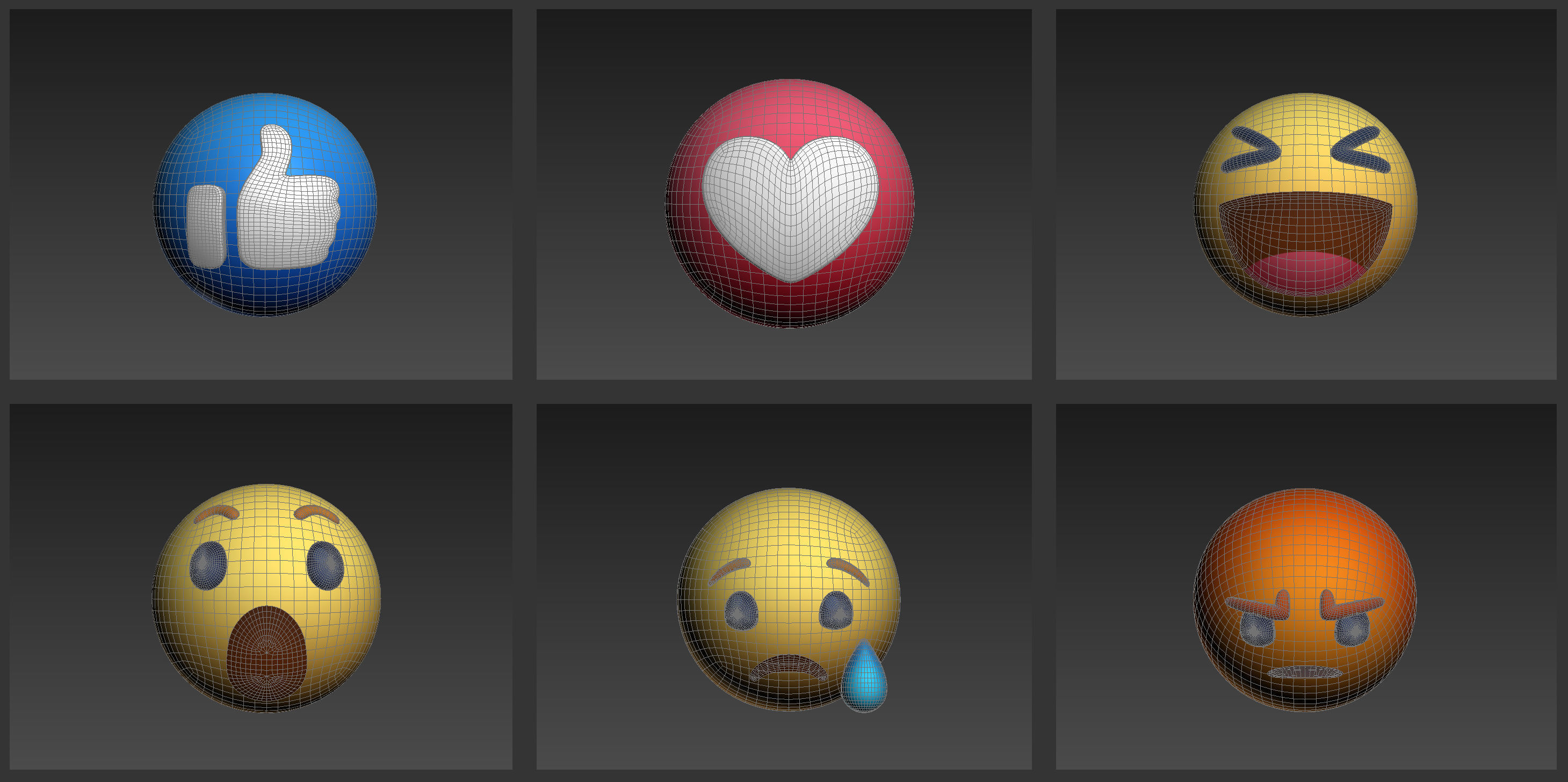 Animated Facebook Reaction Button Pack Low-poly 3D model_11