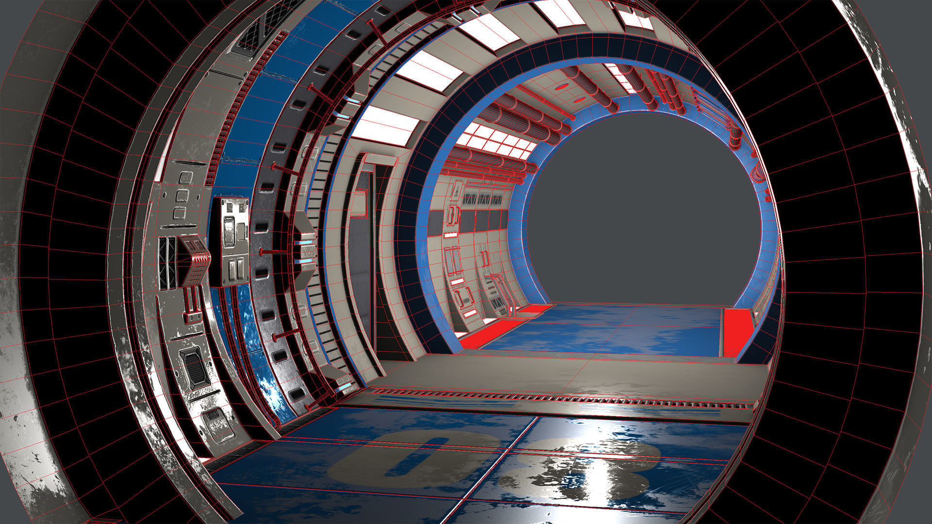 Scifi 3D Interior Corridor Lowpoly Low-poly 3D model_13