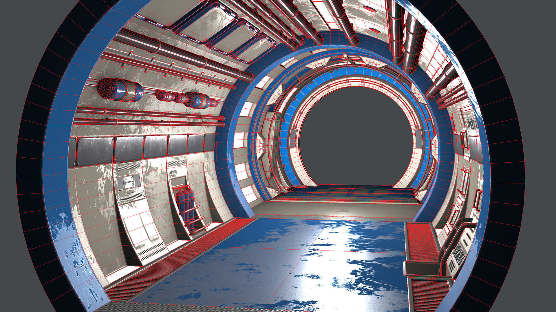 Scifi 3D Interior Corridor Lowpoly Low-poly 3D model_10