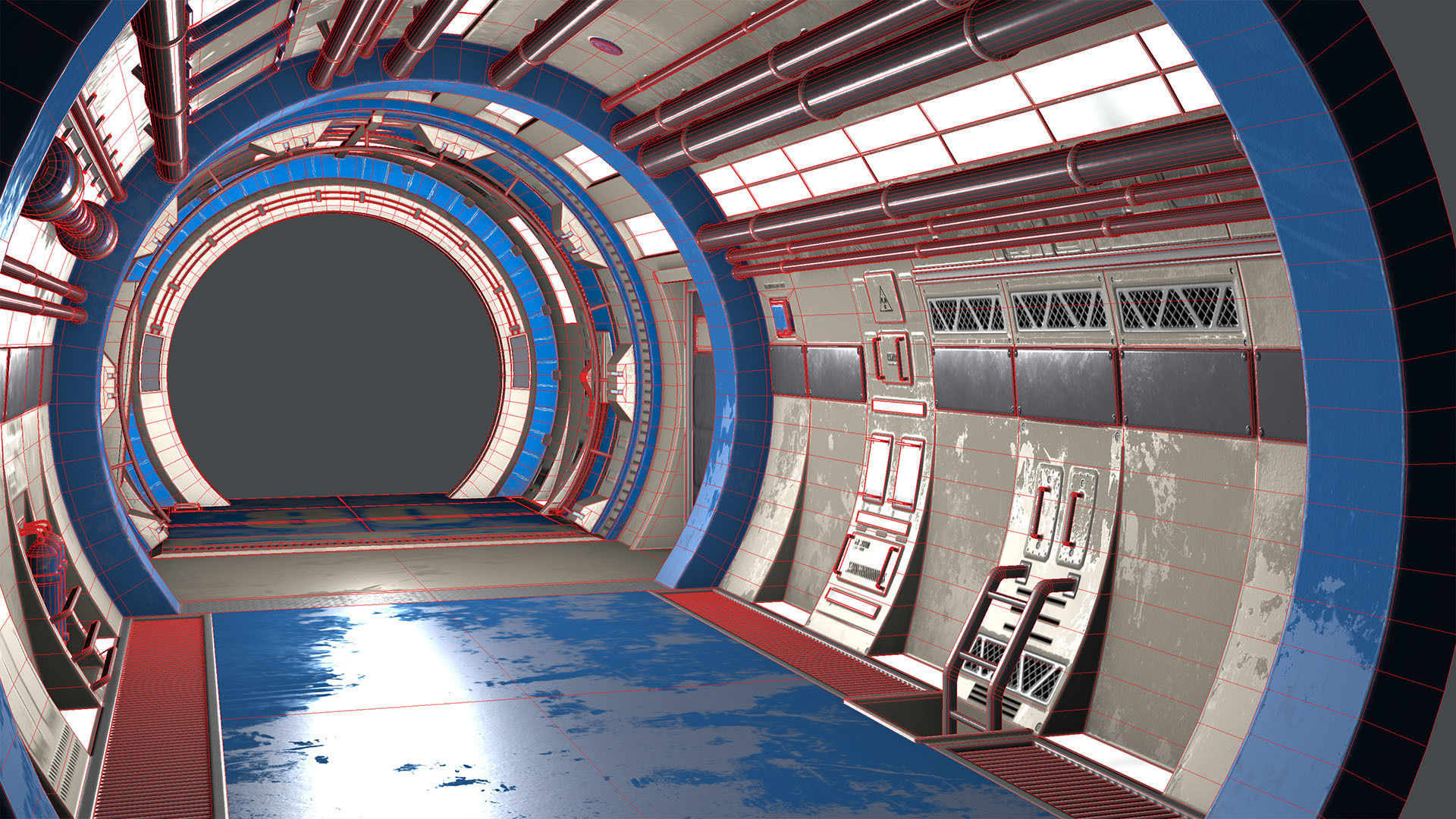 Scifi 3D Interior Corridor Lowpoly Low-poly 3D model_7