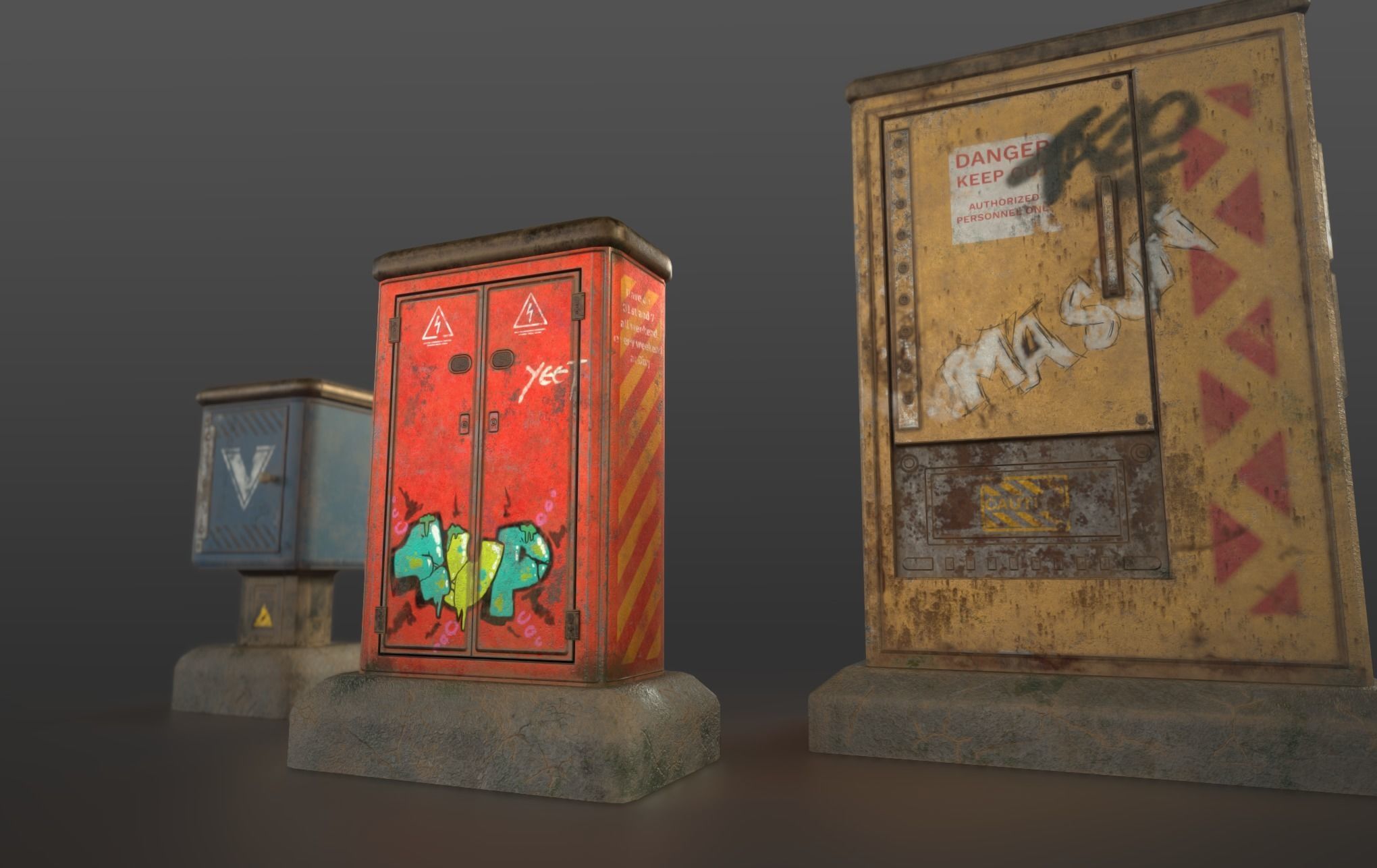 Sci-fi cyberpunk city street electrical boxes Low-poly 3D model_8