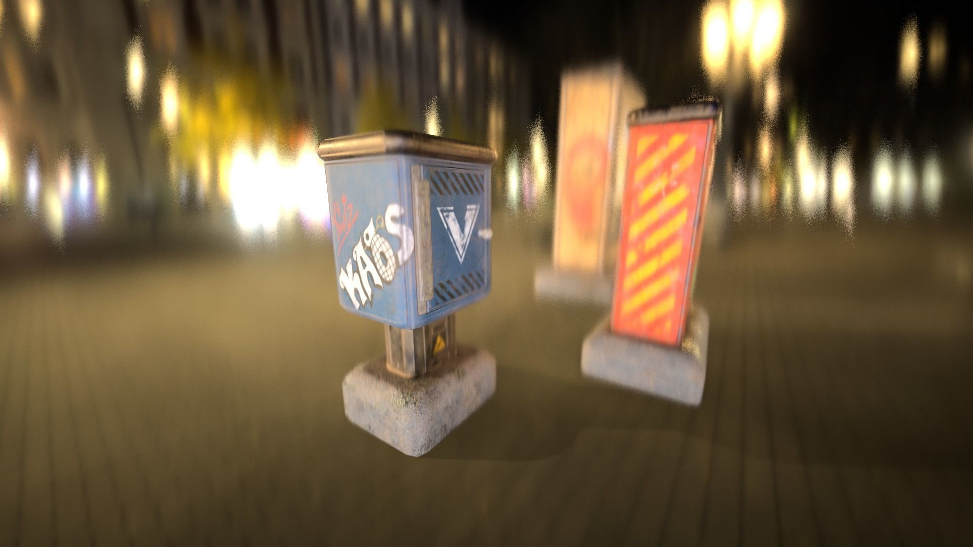 Sci-fi cyberpunk city street electrical boxes Low-poly 3D model_4