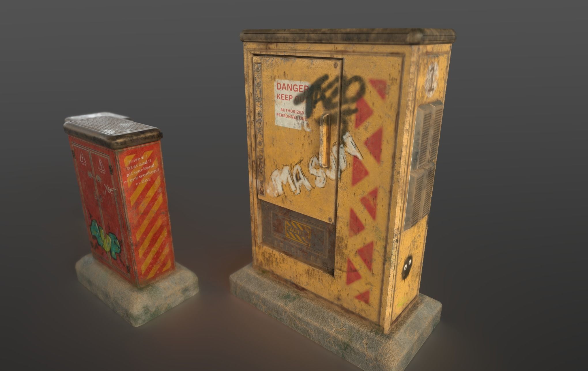 Sci-fi cyberpunk city street electrical boxes Low-poly 3D model_9