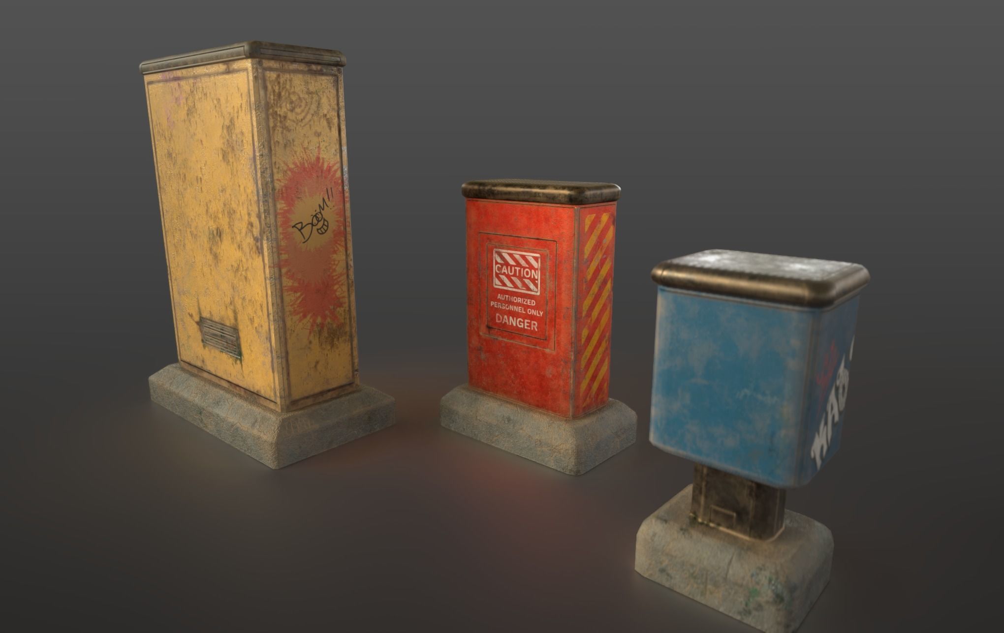 Sci-fi cyberpunk city street electrical boxes Low-poly 3D model_10