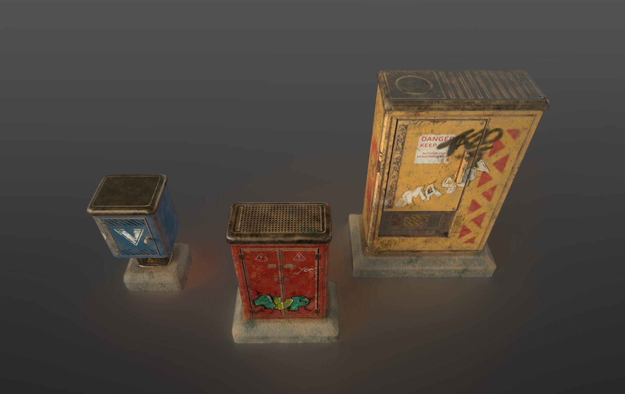 Sci-fi cyberpunk city street electrical boxes Low-poly 3D model_7