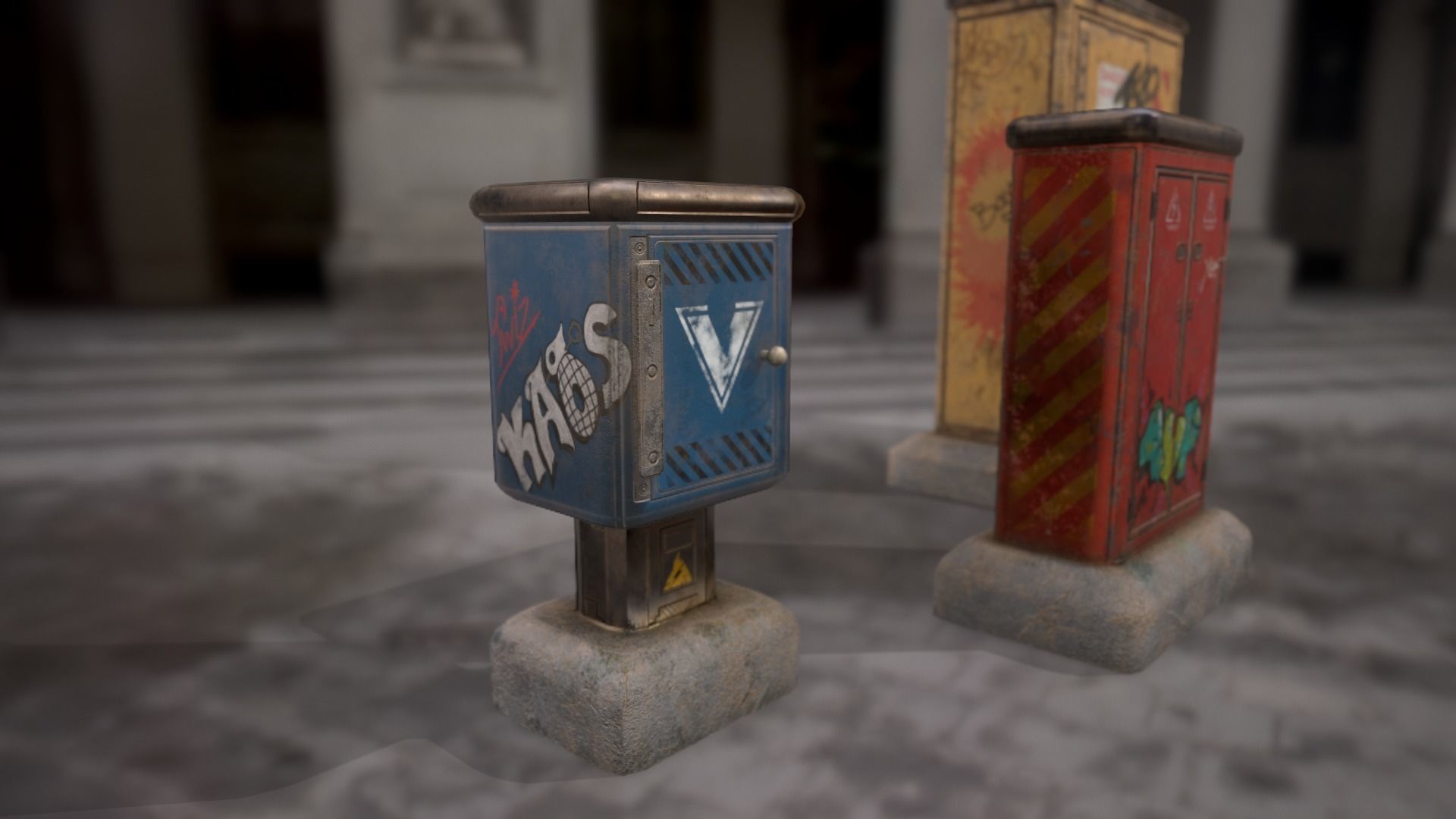 Sci-fi cyberpunk city street electrical boxes Low-poly 3D model_20