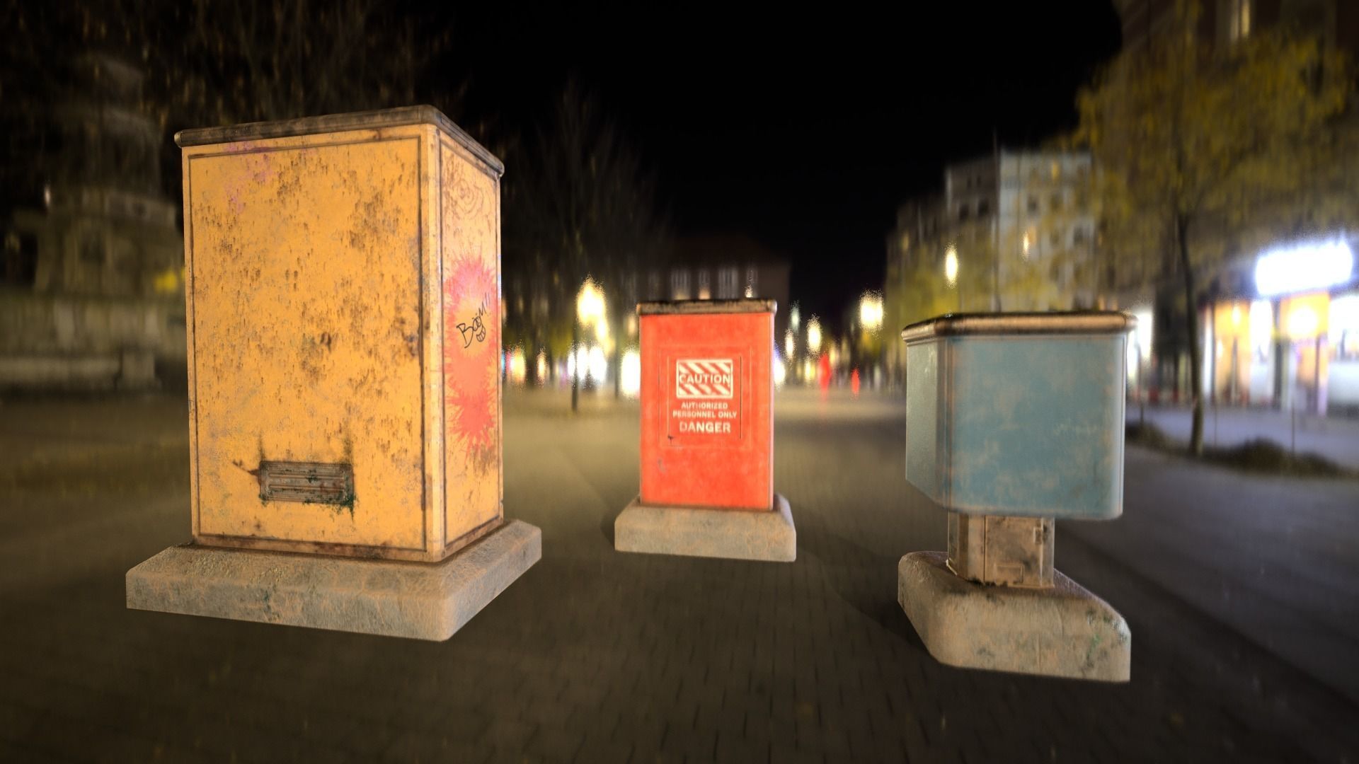 Sci-fi cyberpunk city street electrical boxes Low-poly 3D model_5
