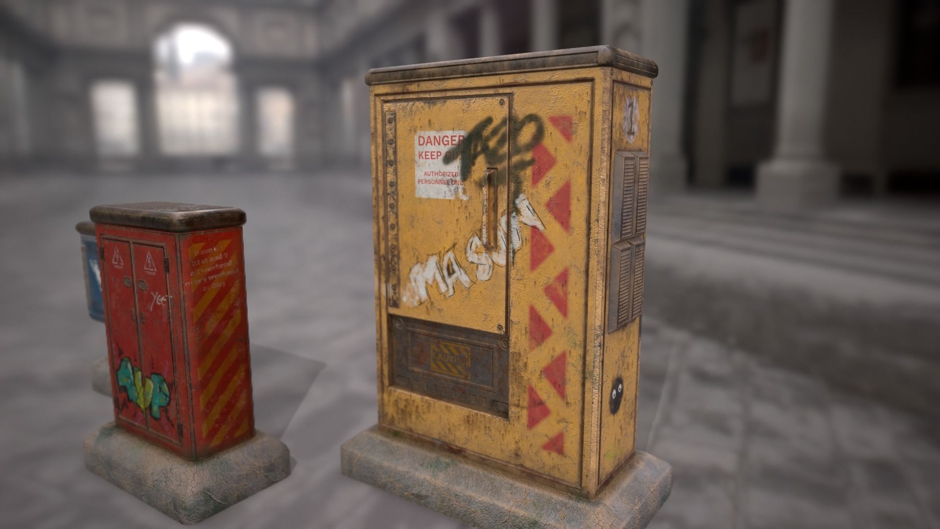 Sci-fi cyberpunk city street electrical boxes Low-poly 3D model_19