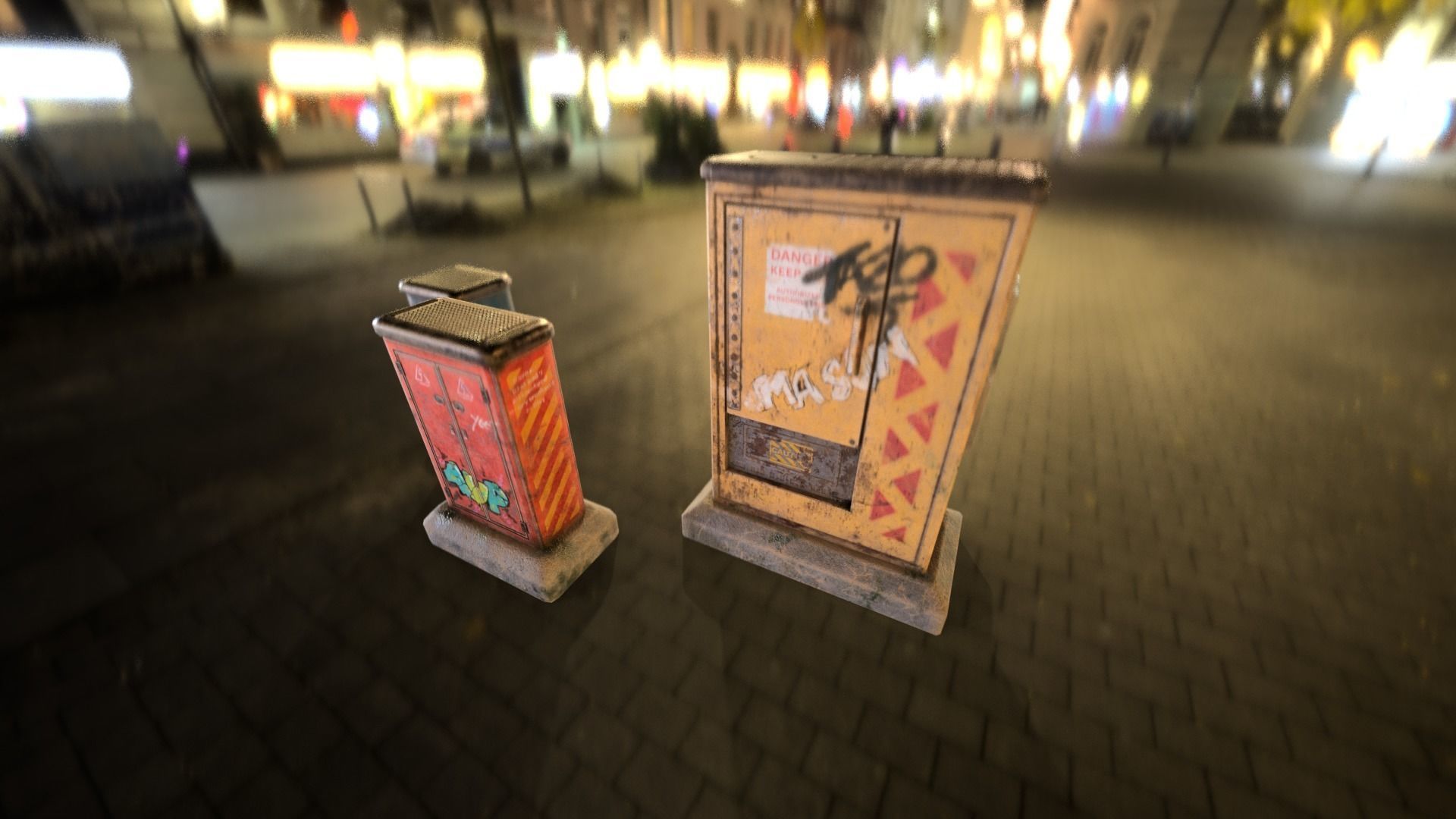 Sci-fi cyberpunk city street electrical boxes Low-poly 3D model_3