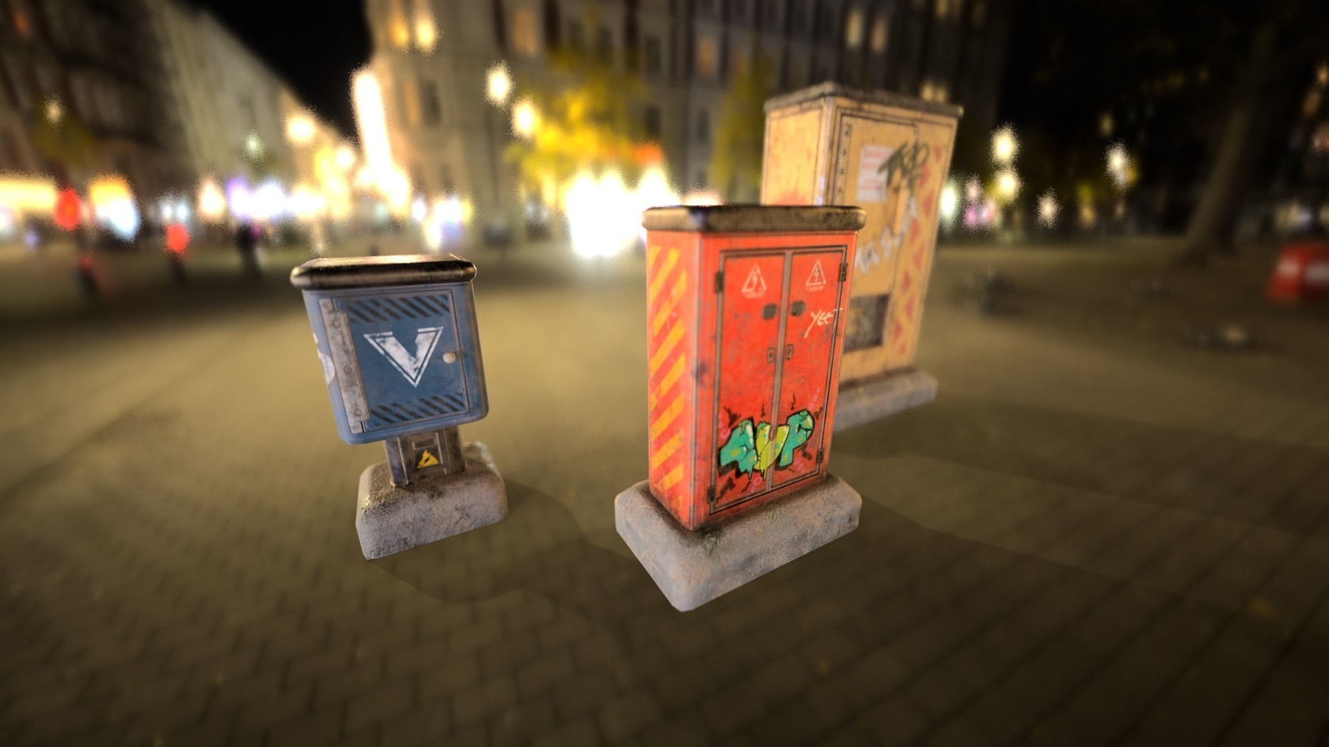 Sci-fi cyberpunk city street electrical boxes Low-poly 3D model_2