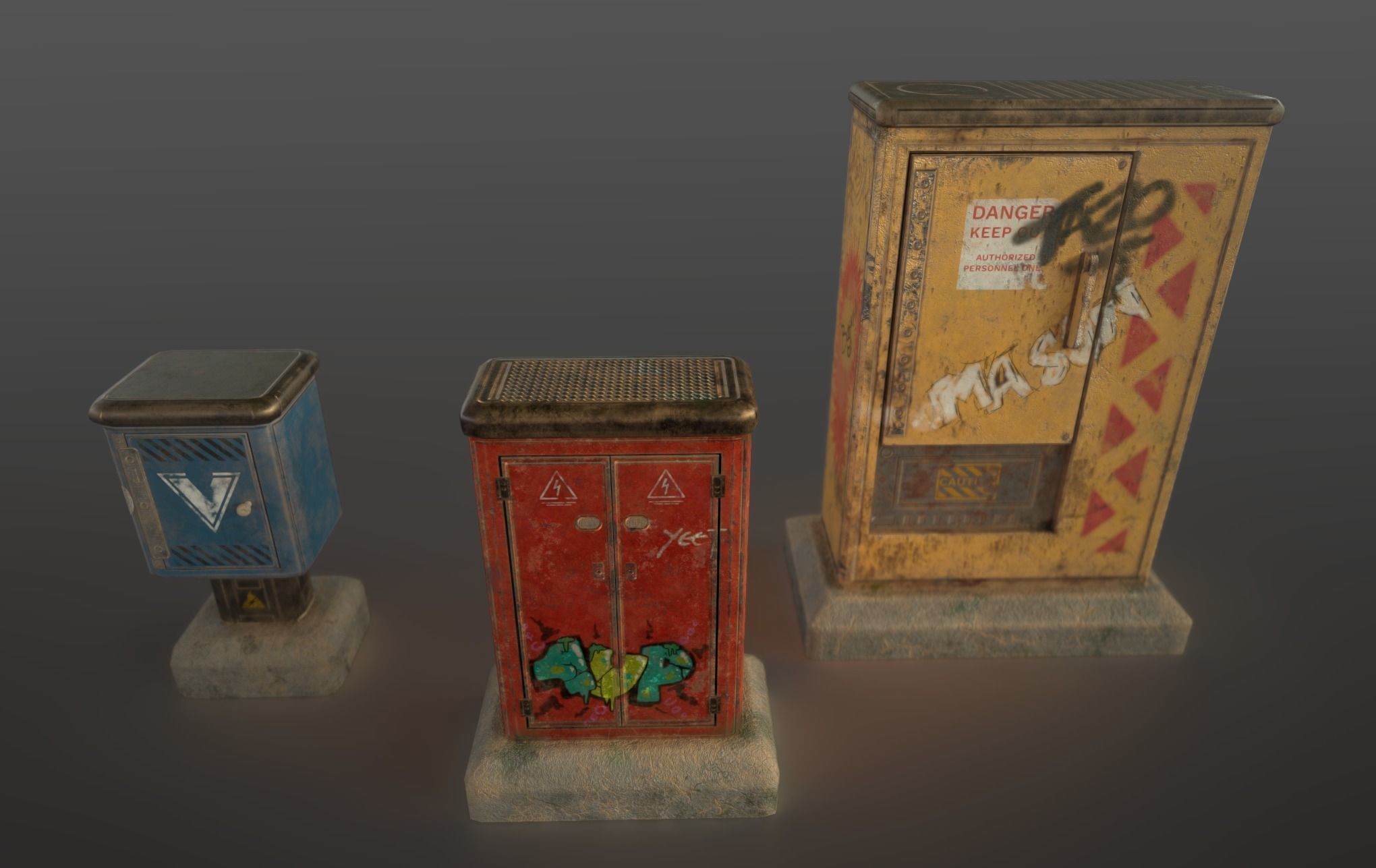Sci-fi cyberpunk city street electrical boxes Low-poly 3D model_6