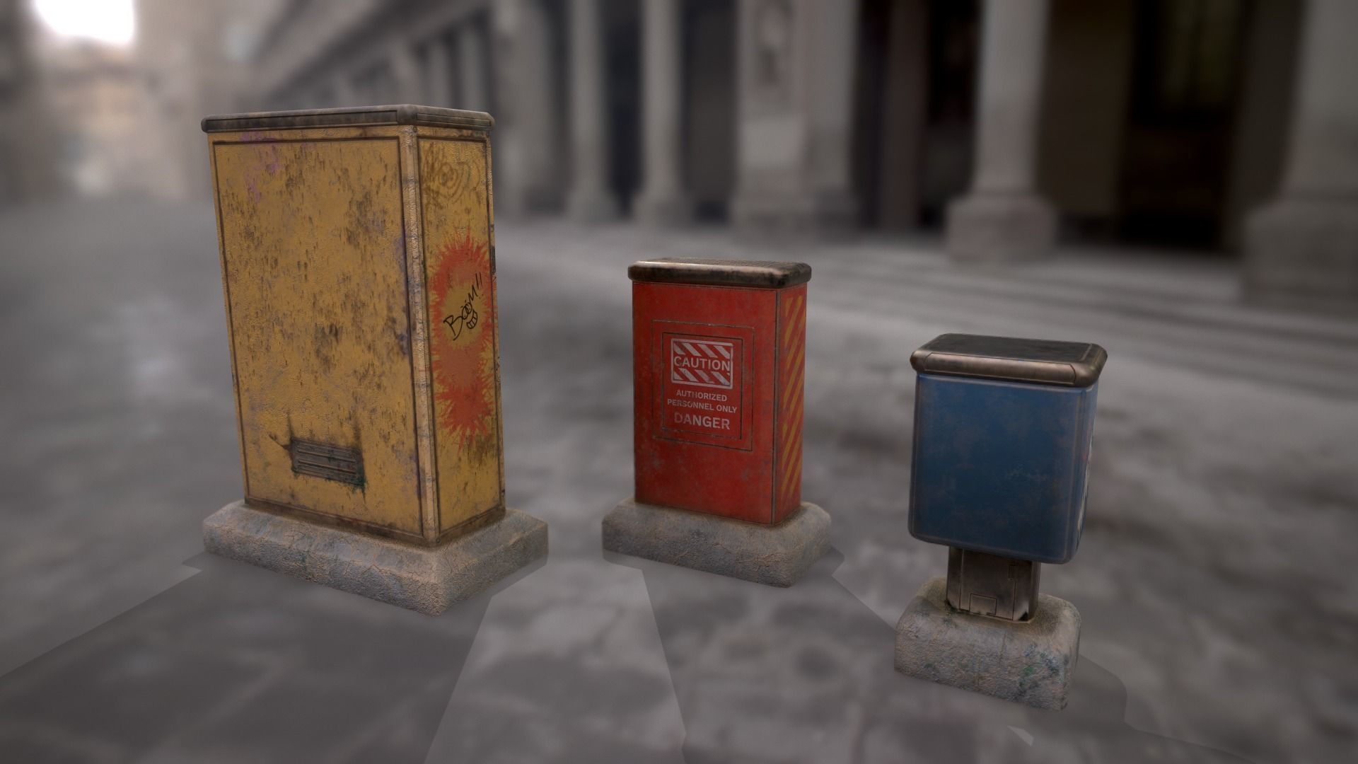 Sci-fi cyberpunk city street electrical boxes Low-poly 3D model_21