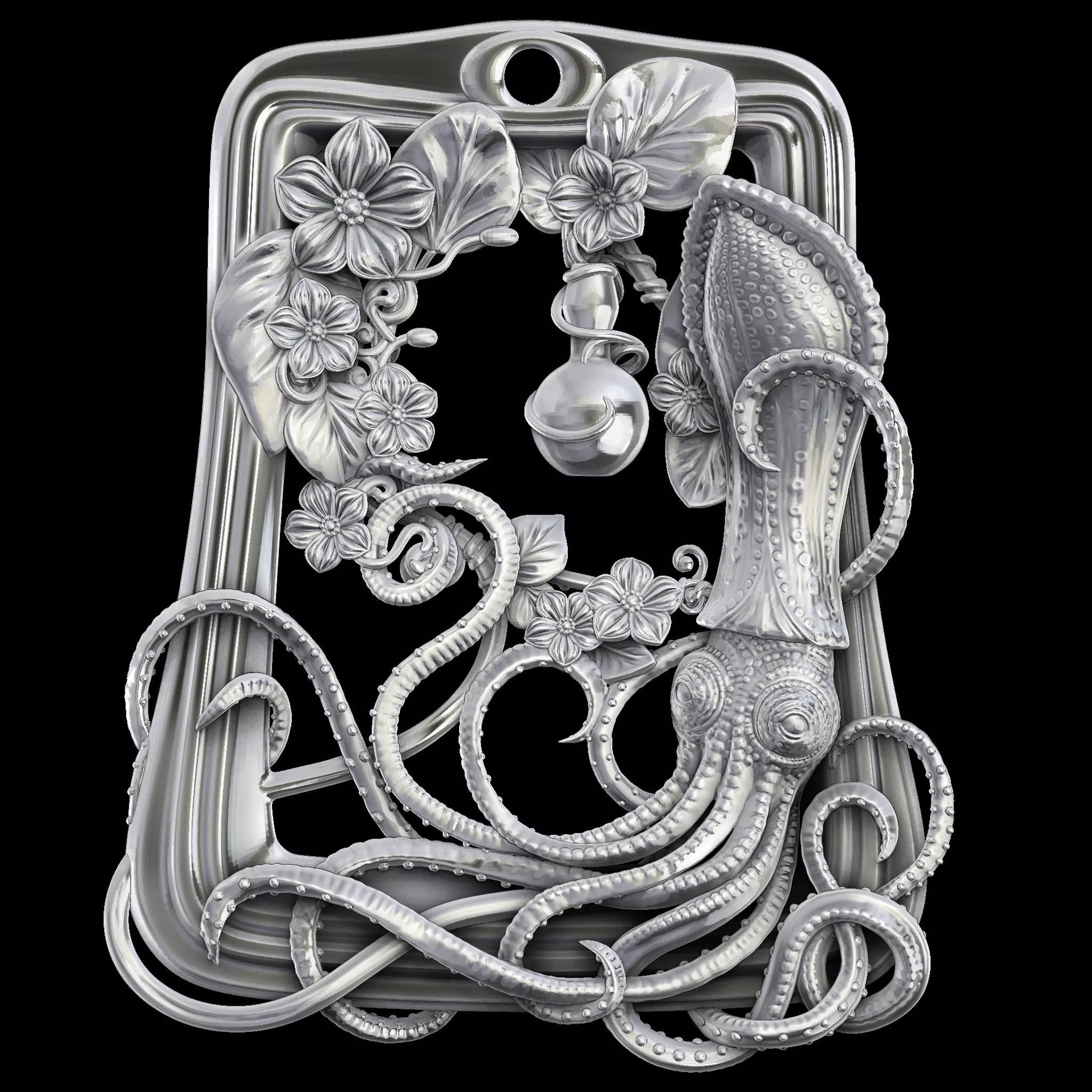 Elegant silver pendant octopus 3D Model Free 3D print model