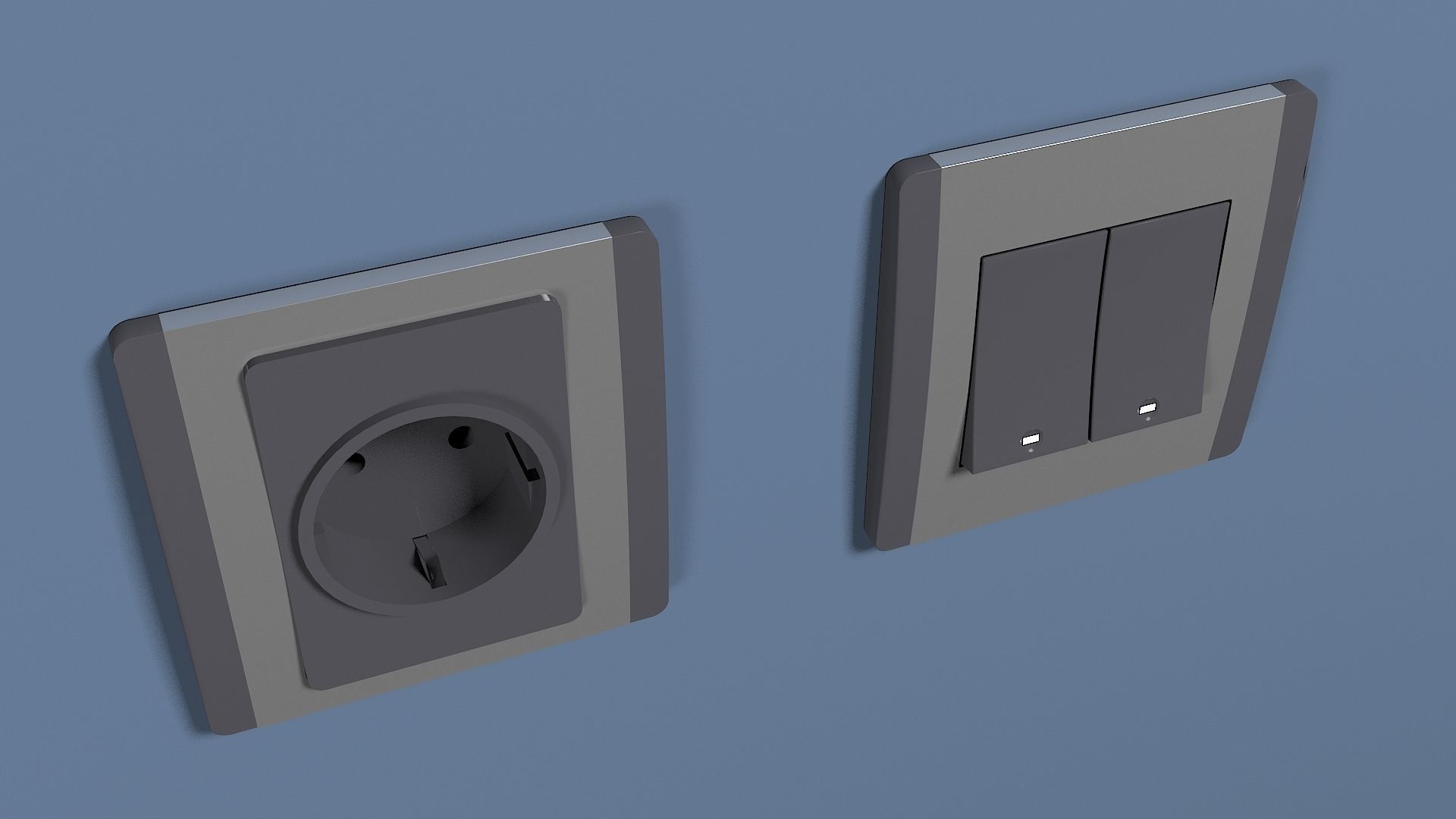 Electric outlet and switch Low-poly 3D model_4