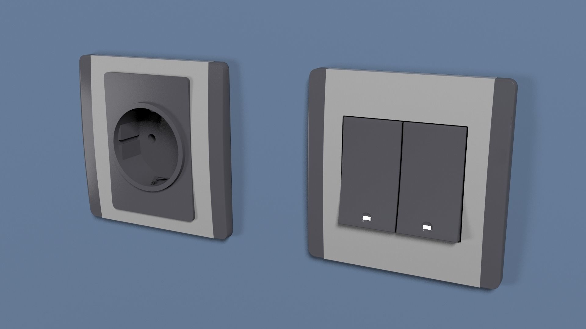Electric outlet and switch Low-poly 3D model_5