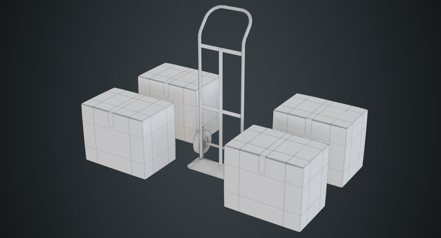Hand Truck And Boxes 3B Low-poly 3D model_9