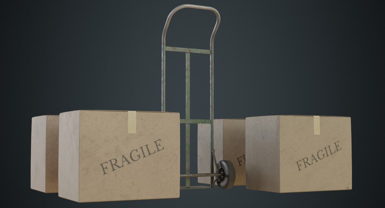 Hand Truck And Boxes 3B Low-poly 3D model_6