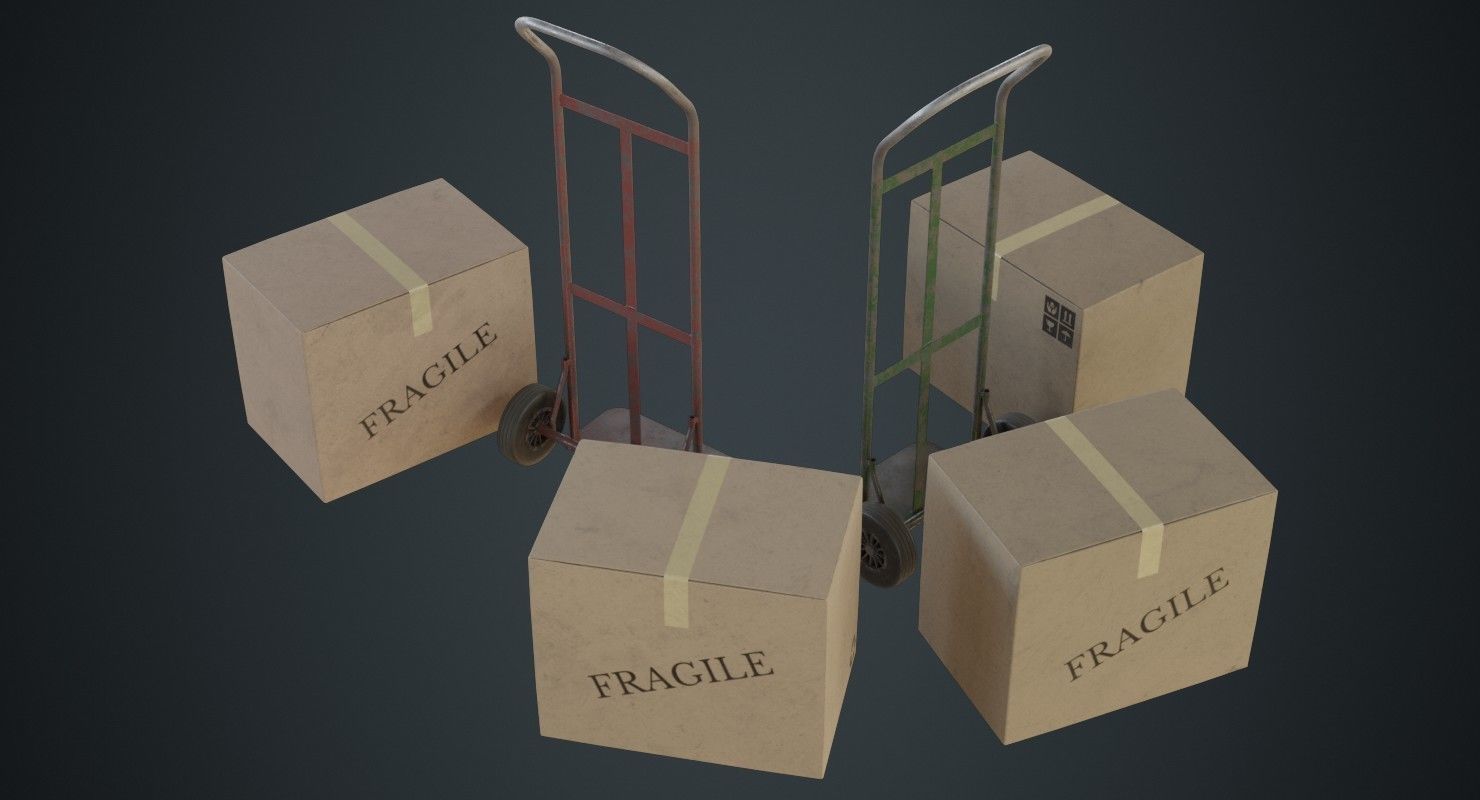 Hand Truck And Boxes 3B Low-poly 3D model_1