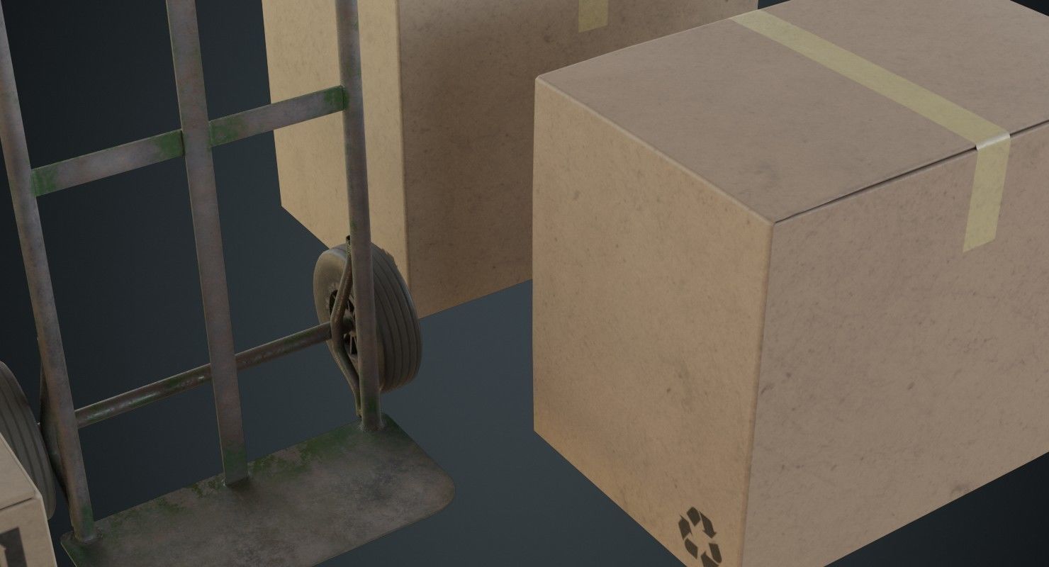 Hand Truck And Boxes 3B Low-poly 3D model_8