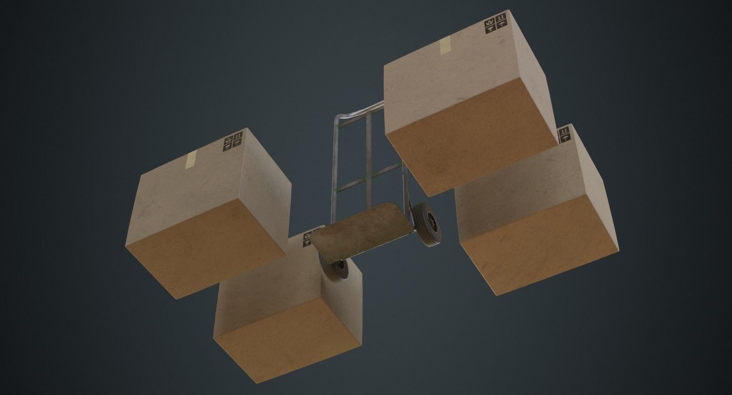 Hand Truck And Boxes 3B Low-poly 3D model_7