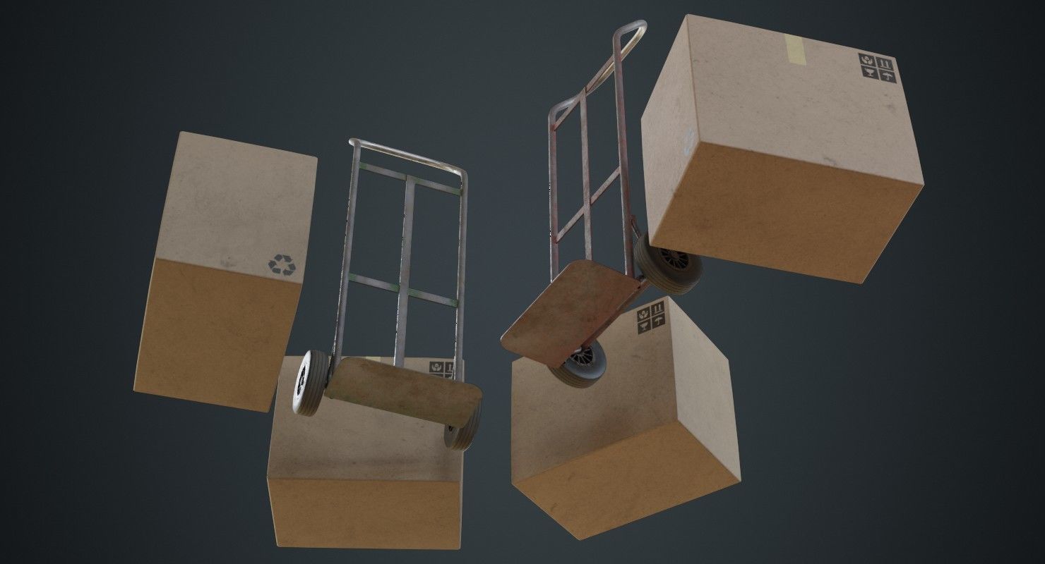 Hand Truck And Boxes 3B Low-poly 3D model_2