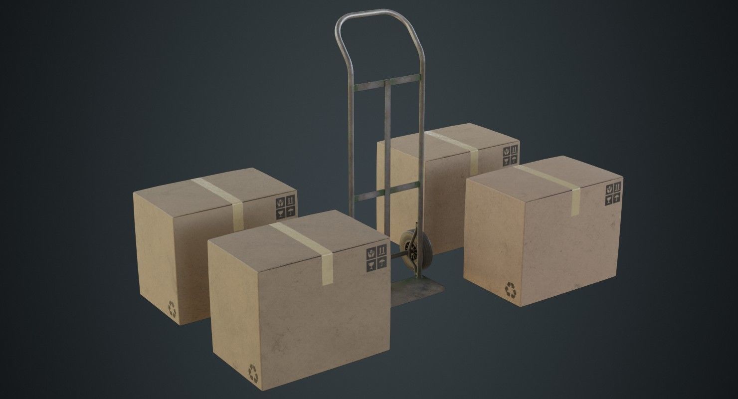 Hand Truck And Boxes 3B Low-poly 3D model_4