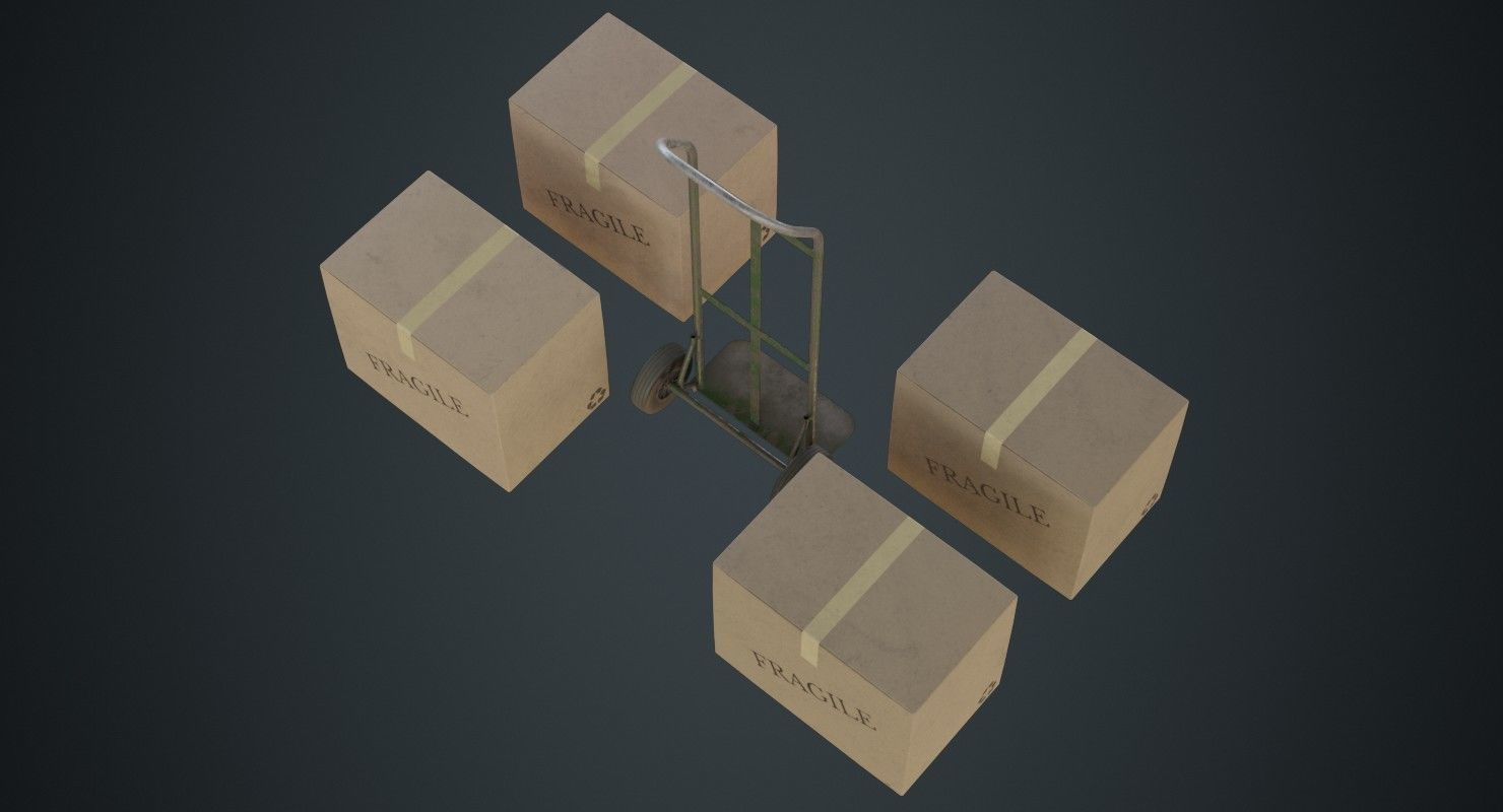 Hand Truck And Boxes 3B Low-poly 3D model_5