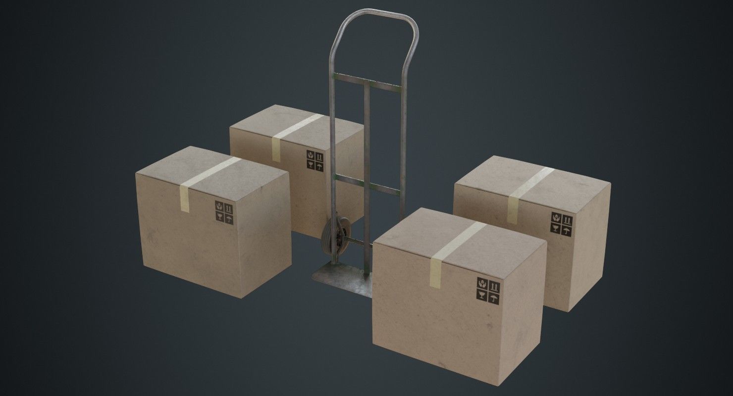 Hand Truck And Boxes 3B Low-poly 3D model_3
