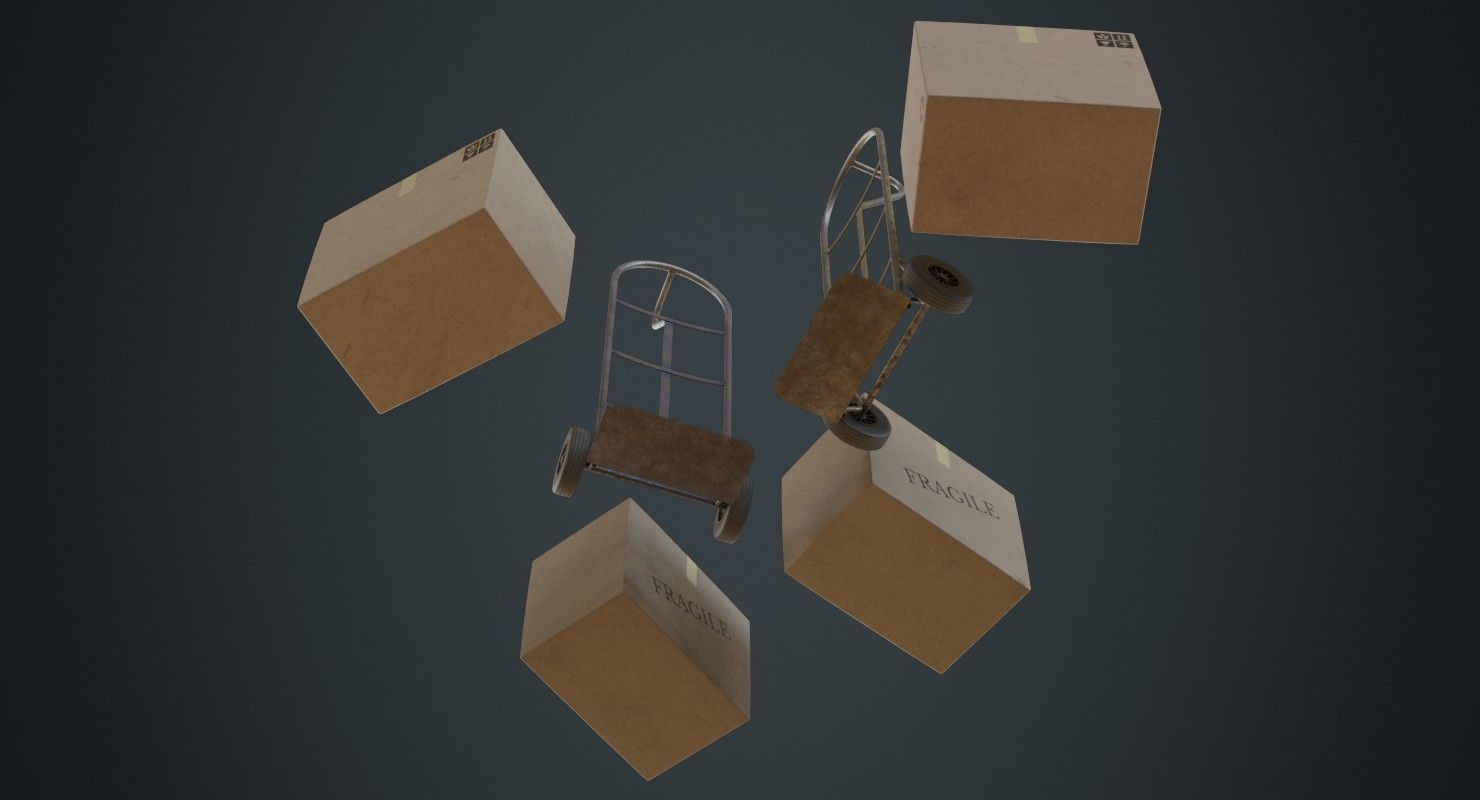 Hand Truck And Boxes 4B Low-poly 3D model_2
