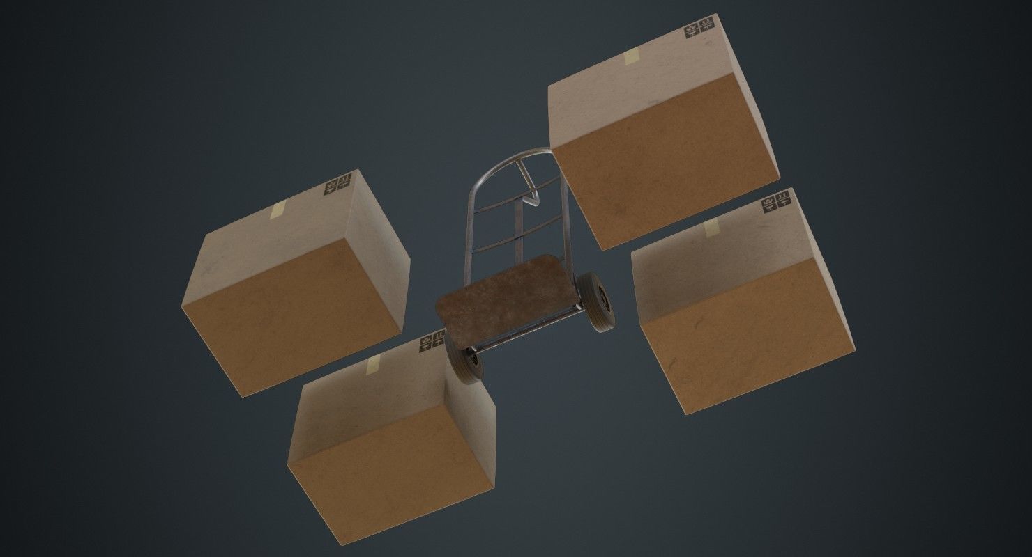 Hand Truck And Boxes 4B Low-poly 3D model_7