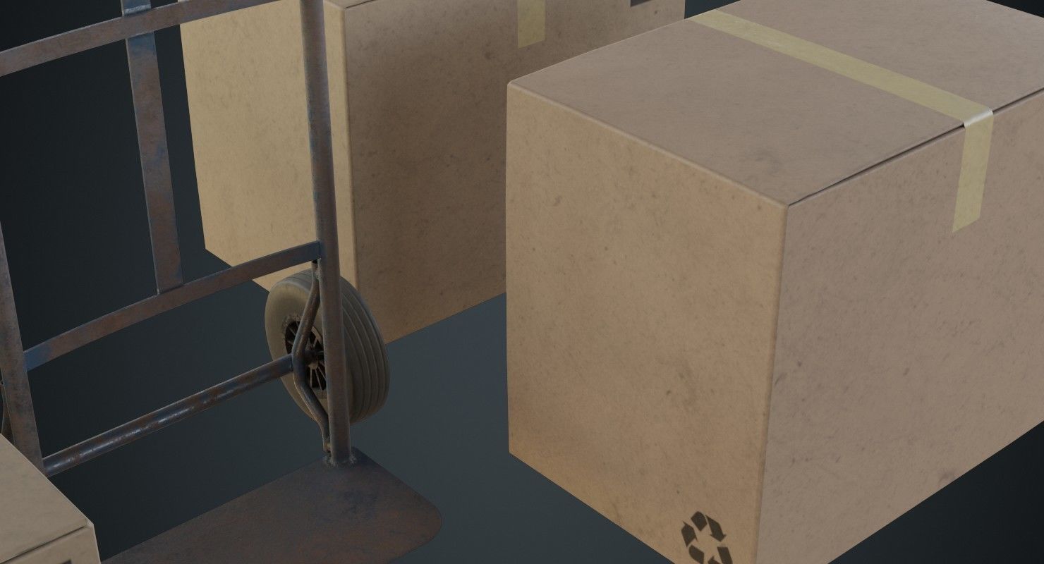 Hand Truck And Boxes 4B Low-poly 3D model_8