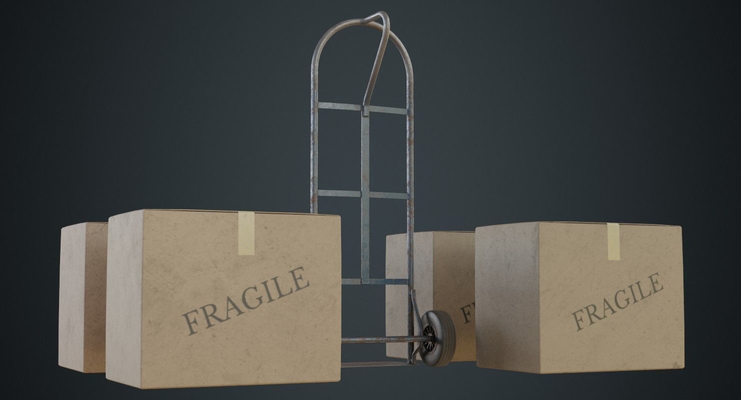 Hand Truck And Boxes 4B Low-poly 3D model_6
