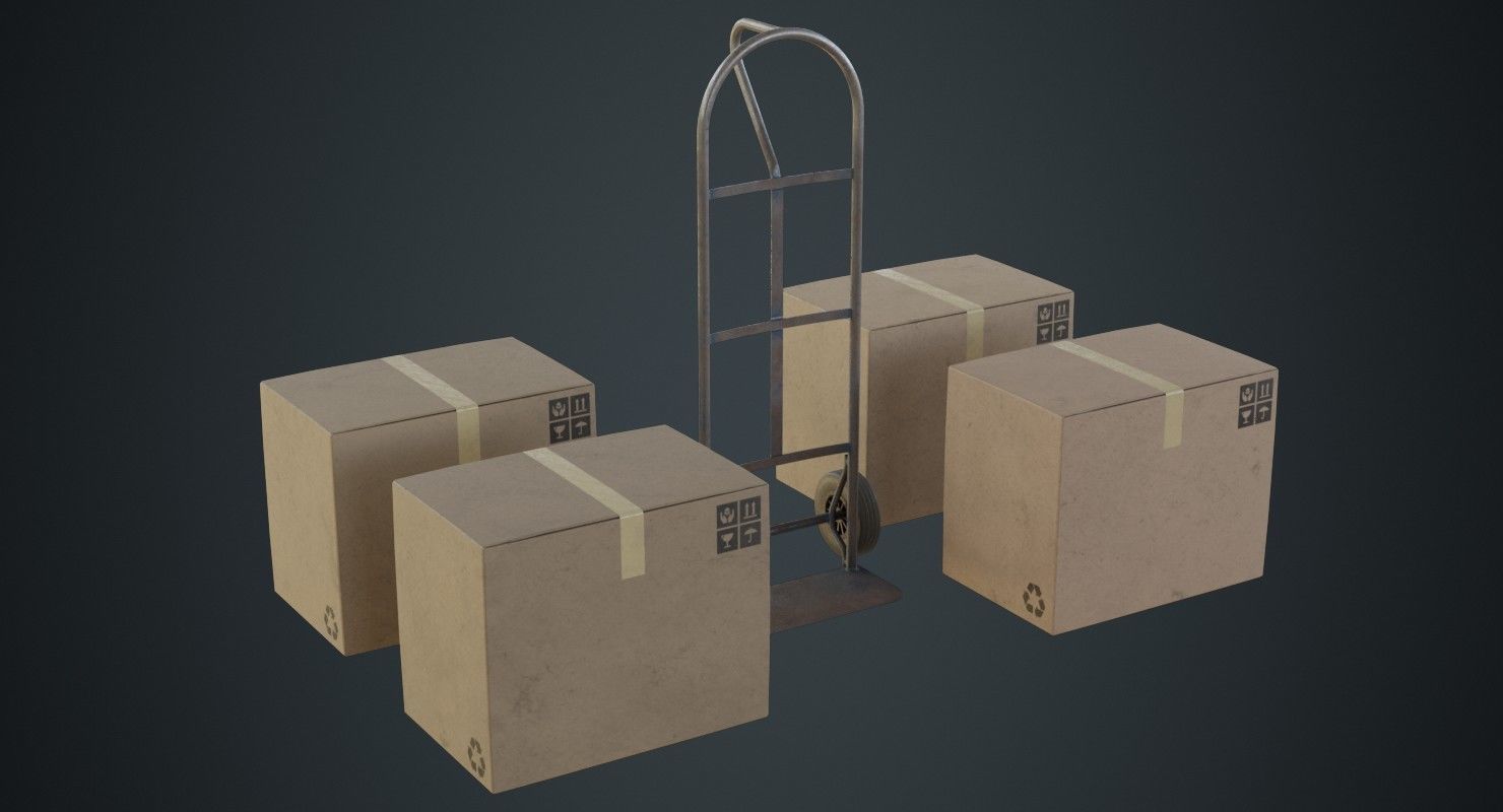 Hand Truck And Boxes 4B Low-poly 3D model_4