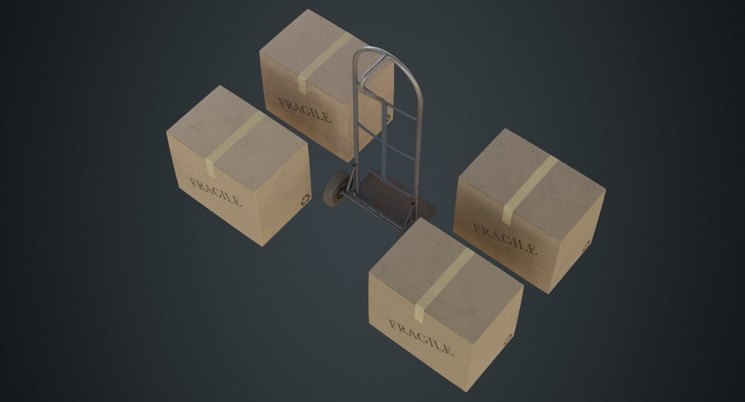 Hand Truck And Boxes 4B Low-poly 3D model_5