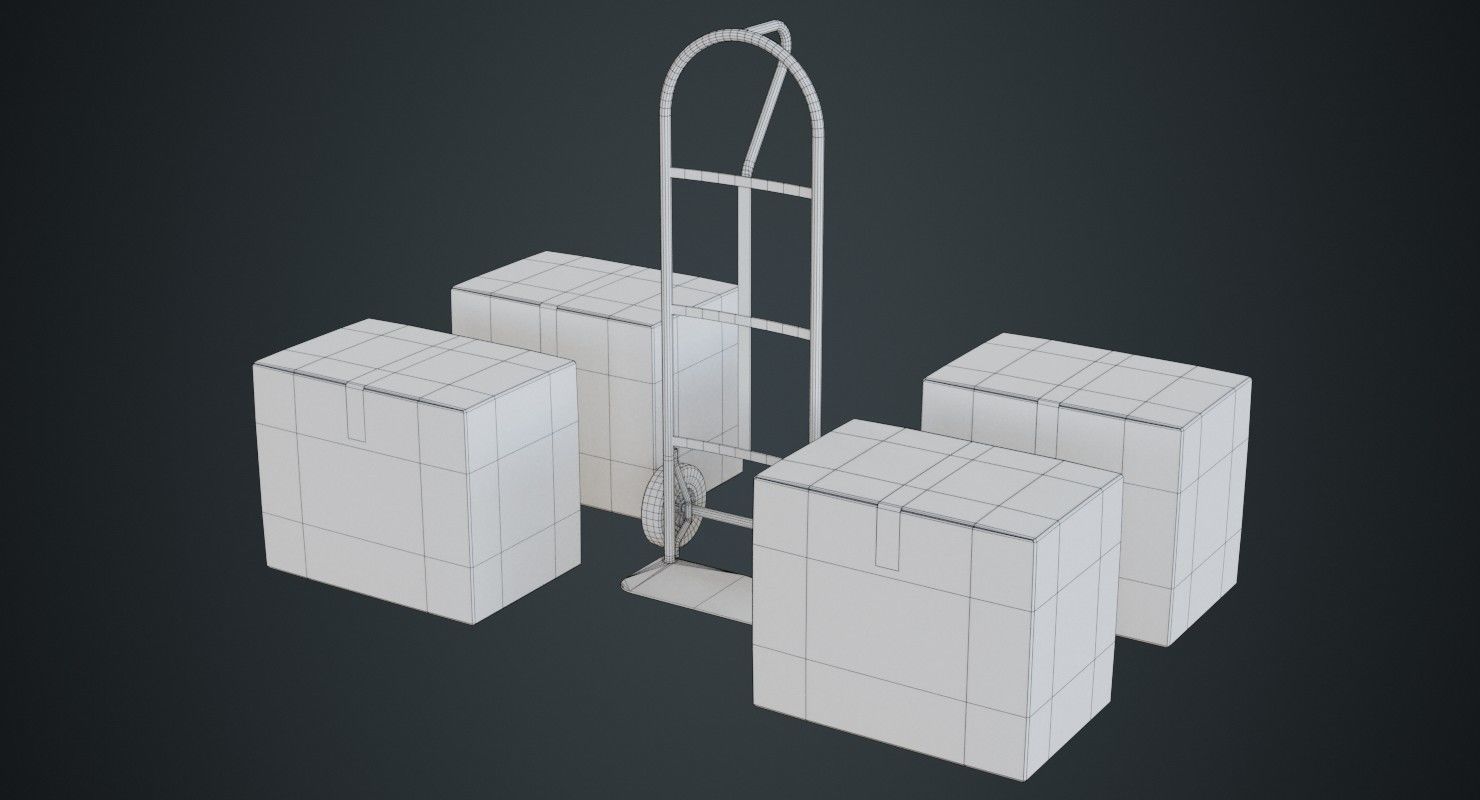 Hand Truck And Boxes 4B Low-poly 3D model_9