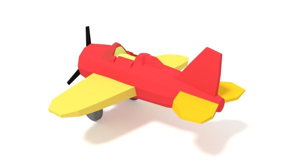 Low Poly Cartoon Airplane Toy Low-poly 3D model_6