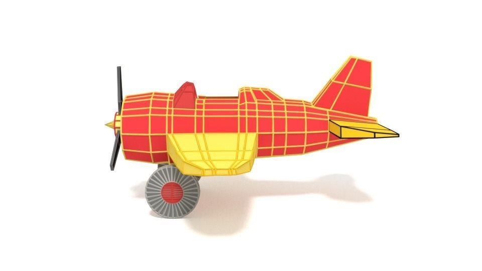 Low Poly Cartoon Airplane Toy Low-poly 3D model_10