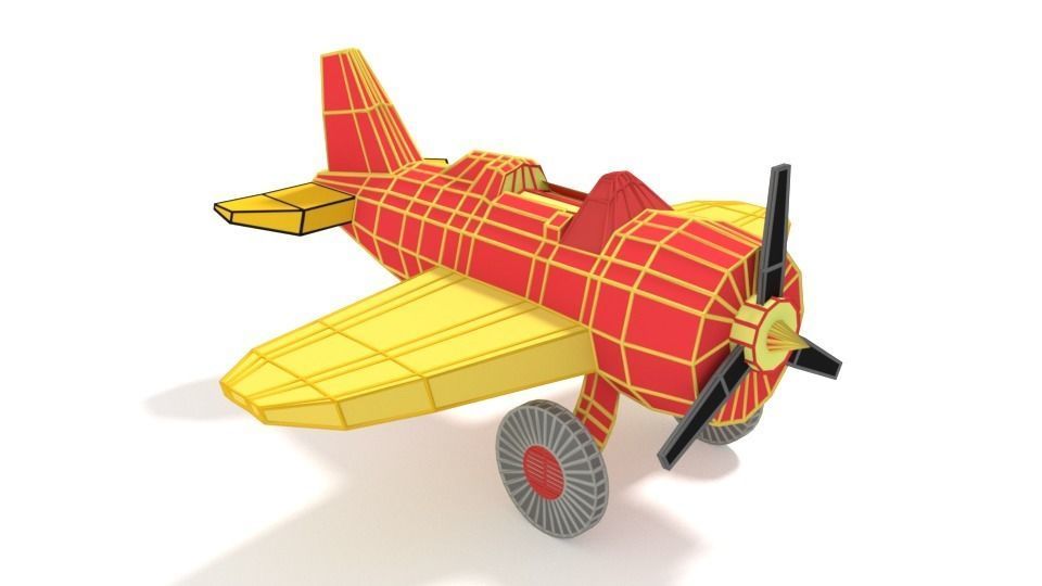 Low Poly Cartoon Airplane Toy Low-poly 3D model_12