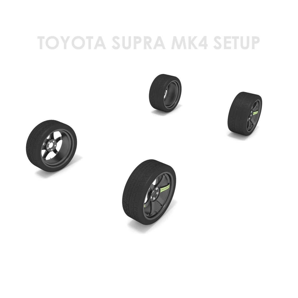 Volk Racing TE37 Rims - with Low profile tires 3D model_6