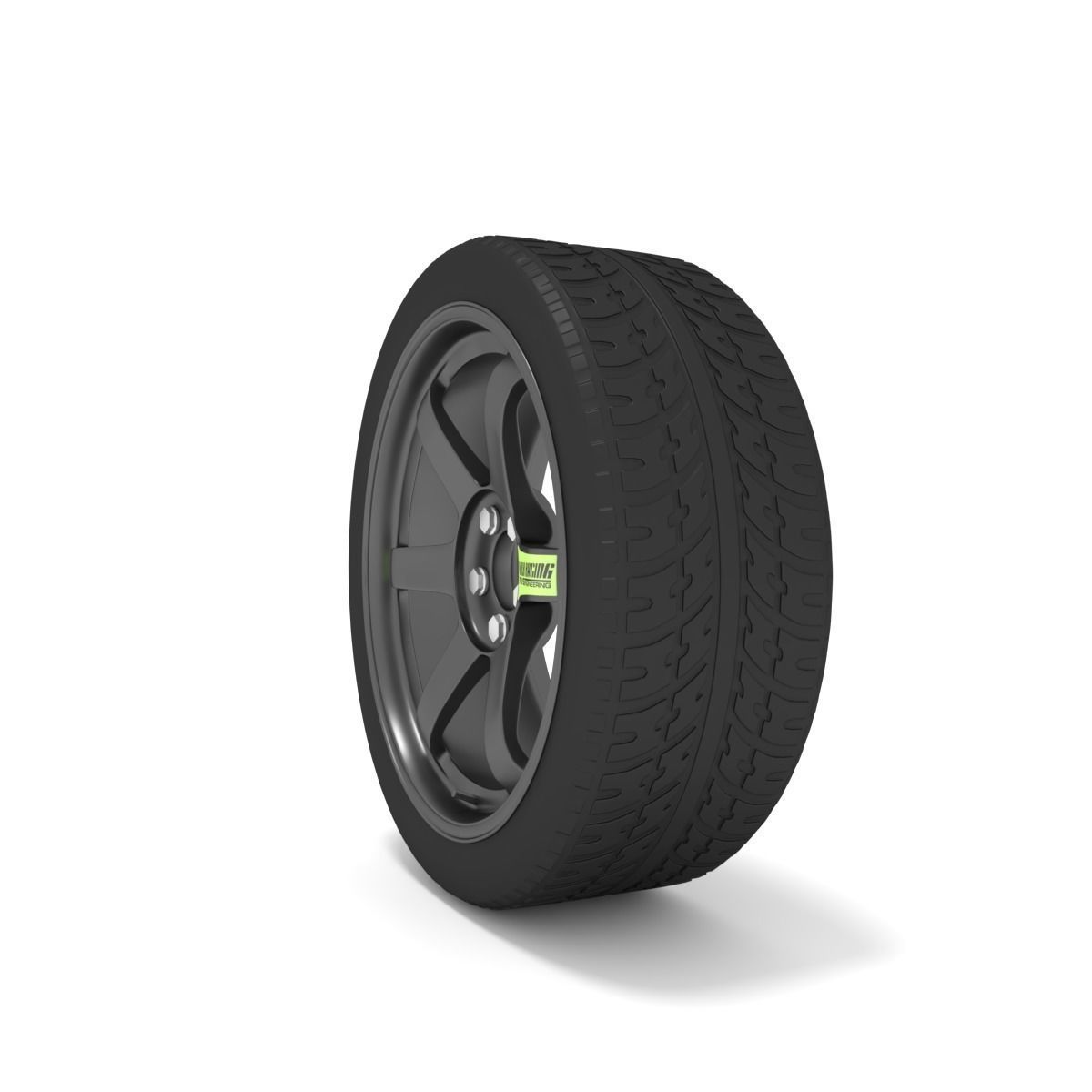 Volk Racing TE37 Rims - with Low profile tires 3D model_1