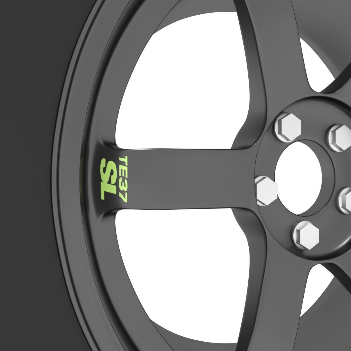 Volk Racing TE37 Rims - with Low profile tires 3D model_3